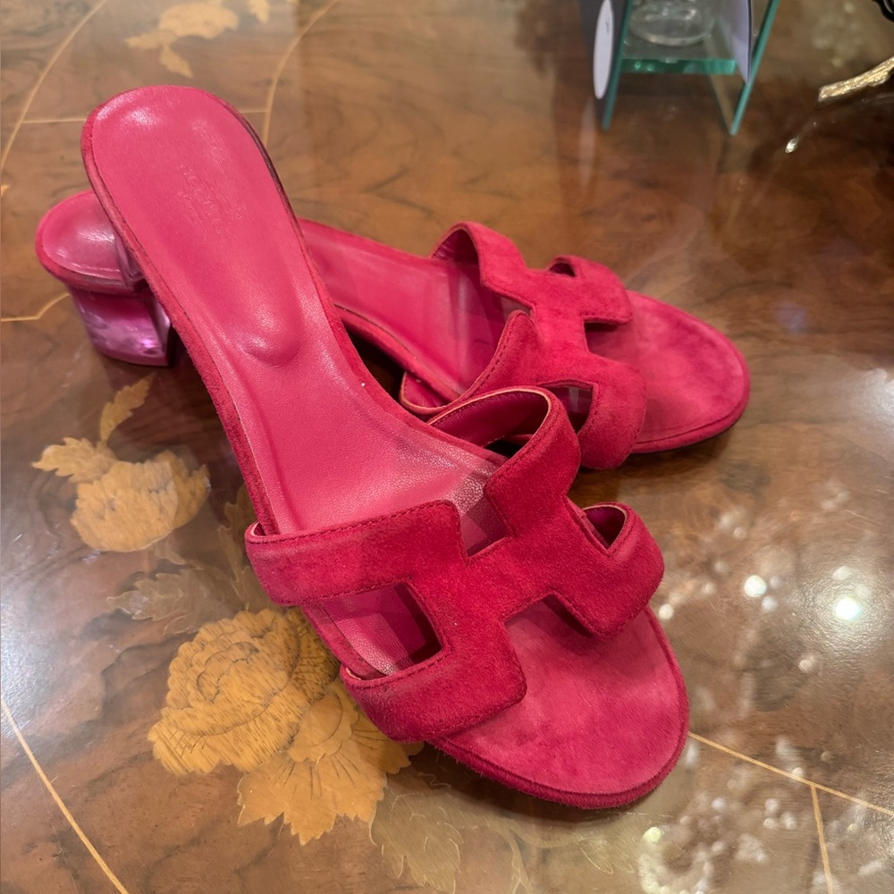 Hermes Suede women’s Slides with clear heel sz 42 USA Sz 10-10.5 - Picture 4 of 15